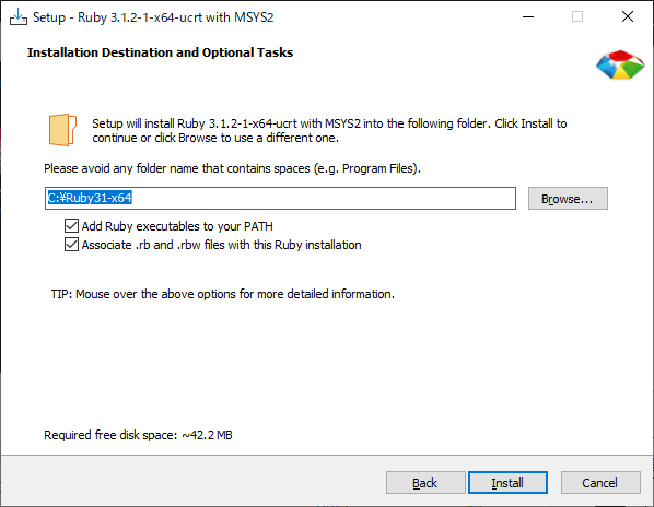 RubyInstaller Install options
